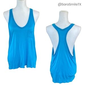 T BY ALEXANDER WANG Aqua Blue Low Sides Racerback Tank Top